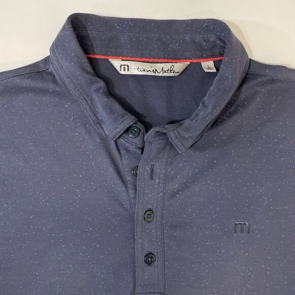 Travis Mathew Performance Golf Polo Shirt Men's Large Blue Paint Splatter Logo - Picture 2 of 7